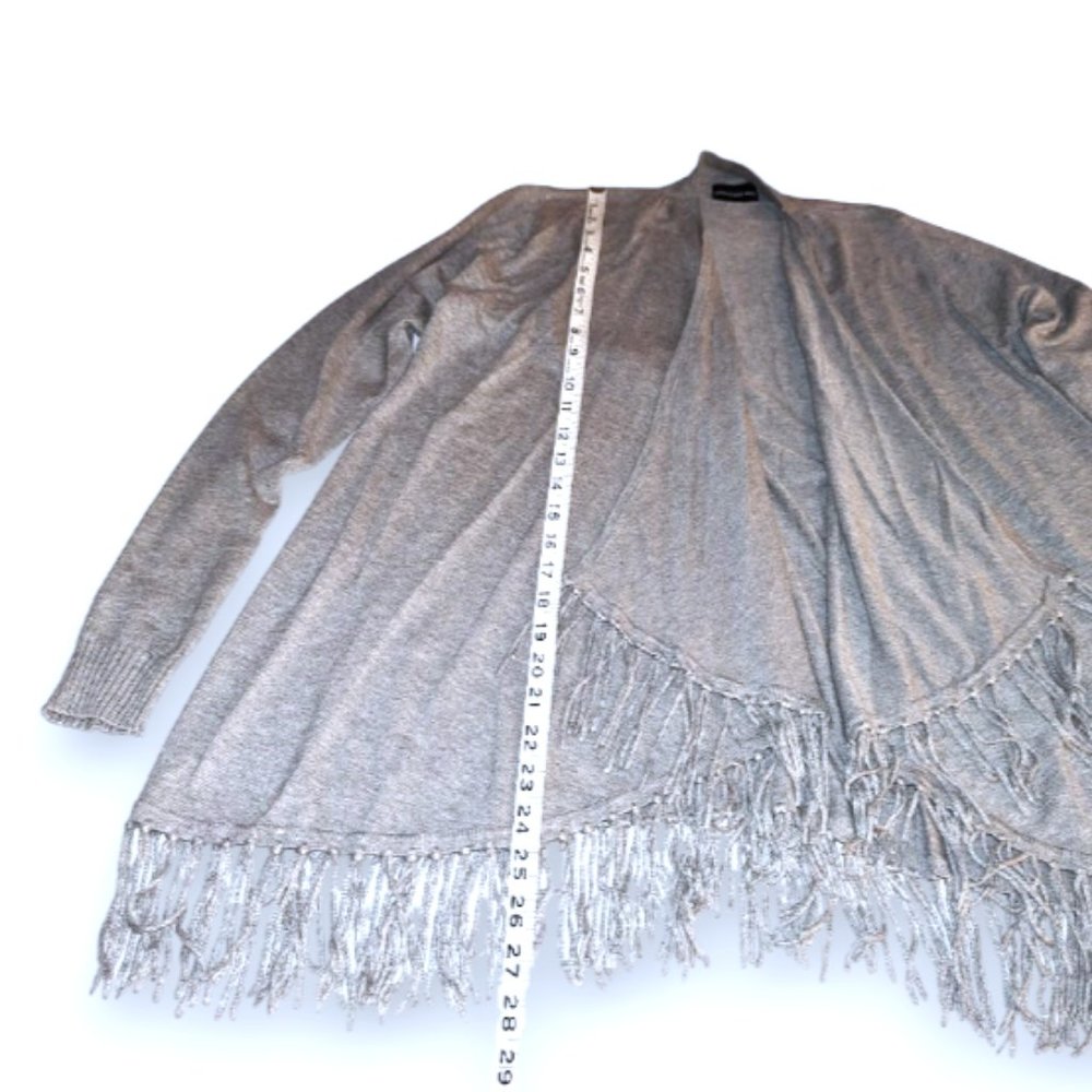 Central Park West Light Grey Fringe Crossover Cardi Cardigan Sweater Women sz M - Picture 5 of 7